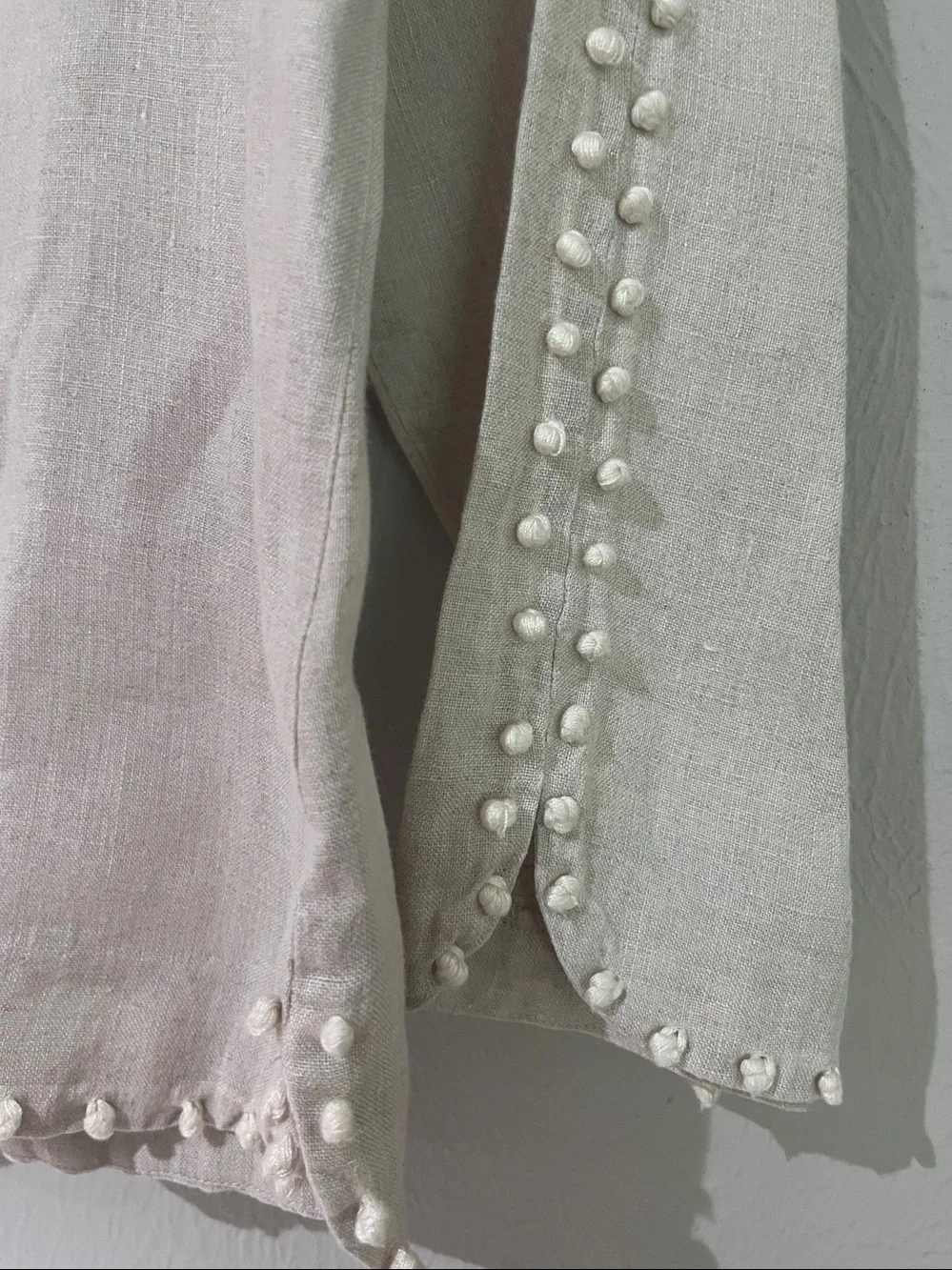 J.Crew Linen Pom-Pom Fringe Long Sleeve Blouse